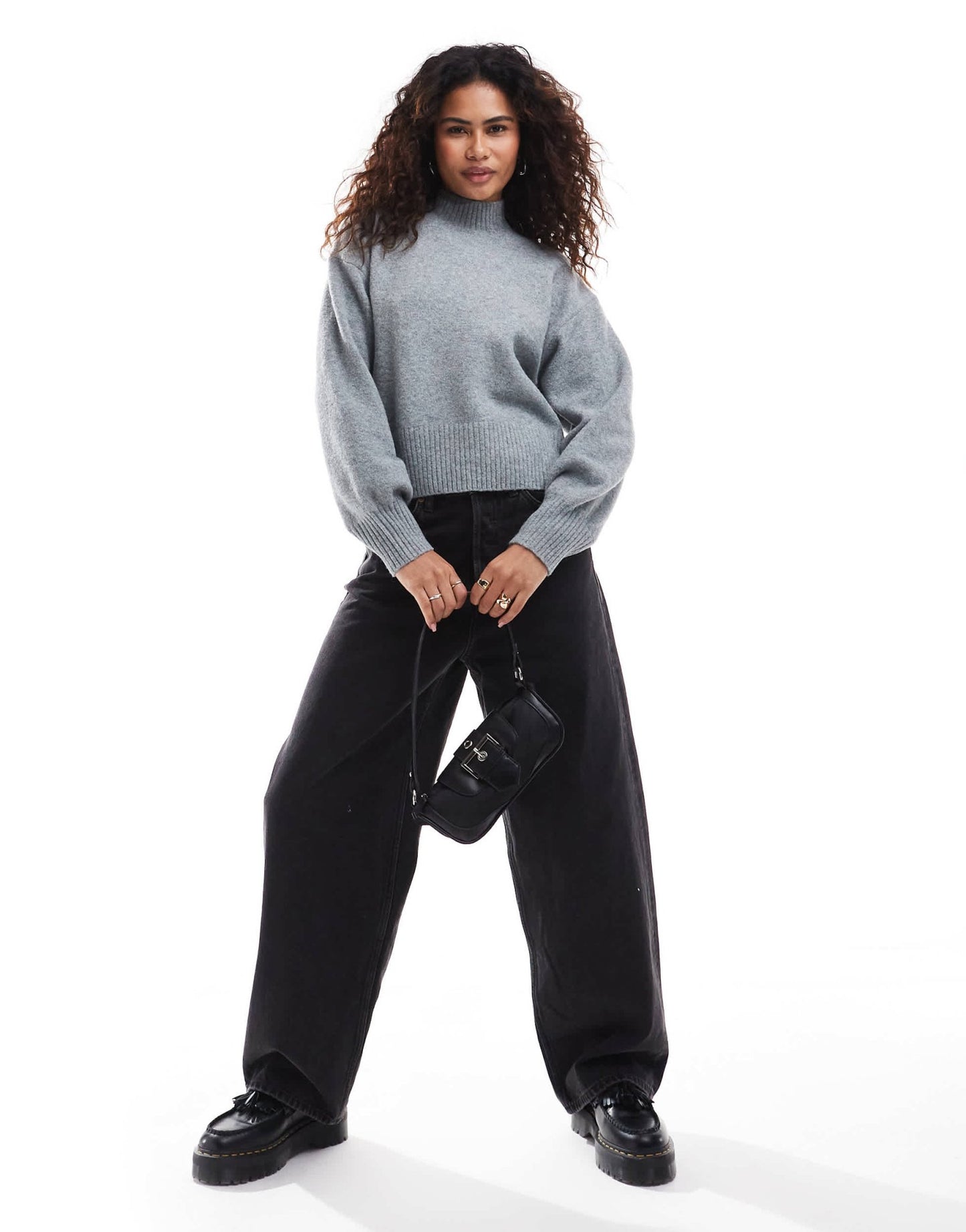Monki knitted turtleneck sweater in grey melange - ASOS Sample Sale EU Store