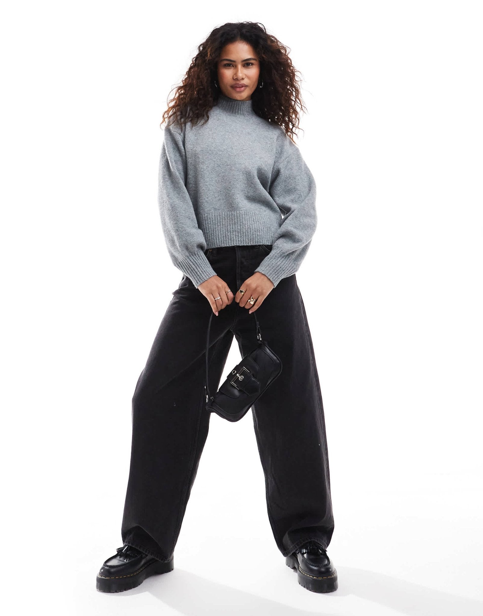Monki knitted turtleneck sweater in grey melange - ASOS Sample Sale EU Store