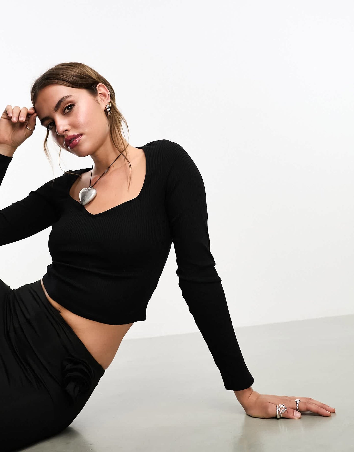 Monki long sleeve cropped top in black - ASOS Sample Sale EU Store