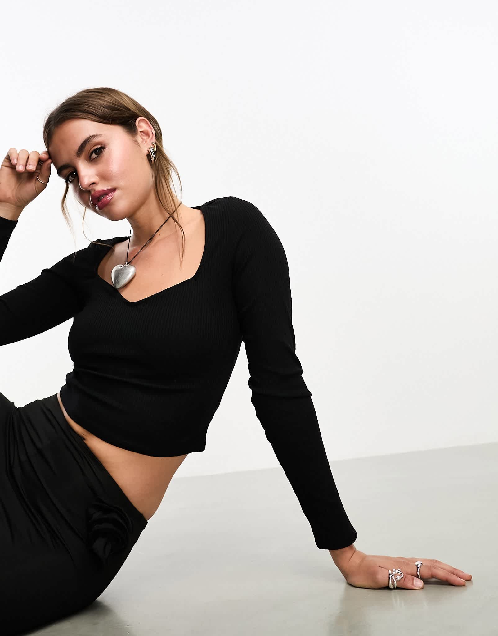Monki long sleeve cropped top in black - ASOS Sample Sale EU Store