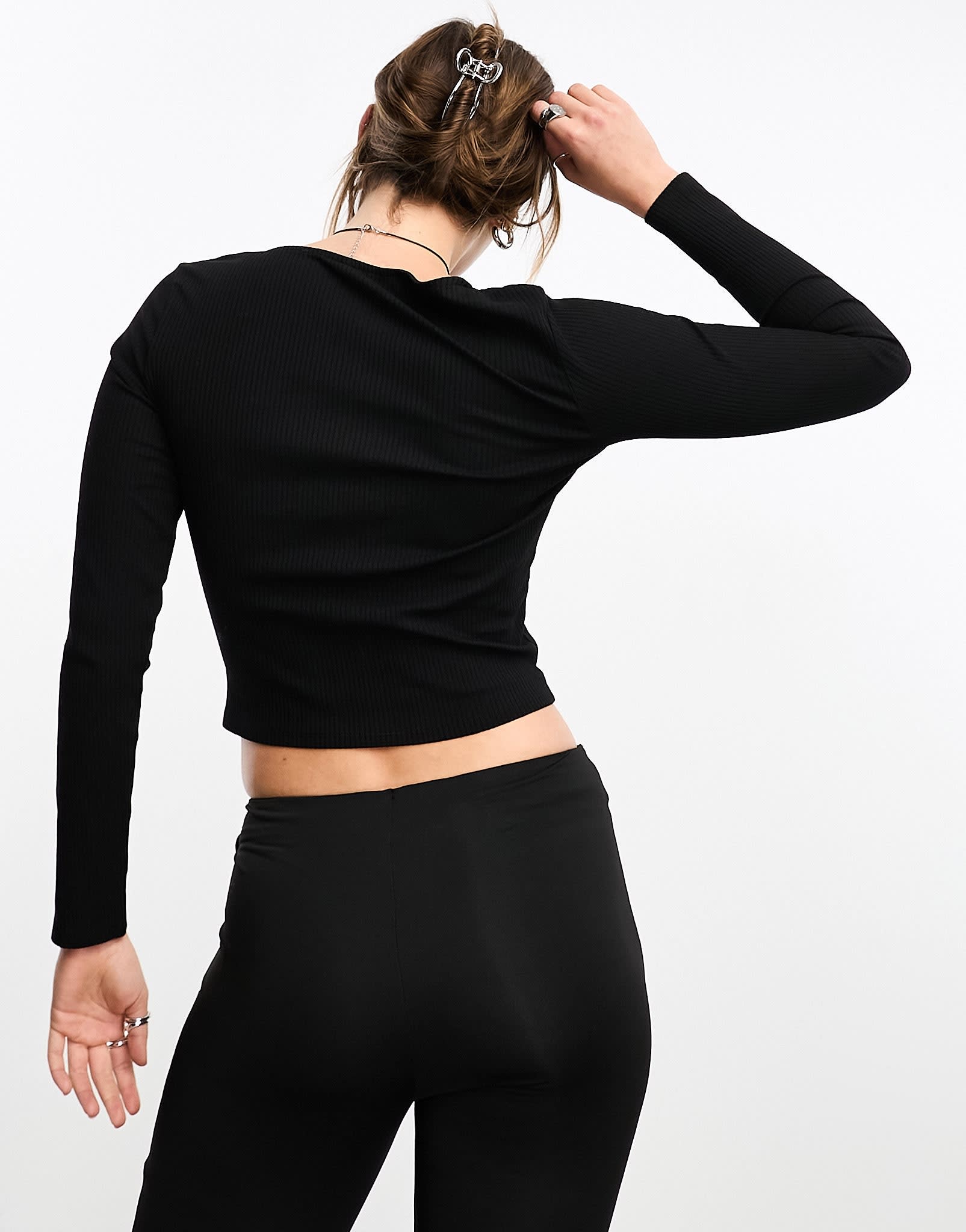 Monki long sleeve cropped top in black - ASOS Sample Sale EU Store