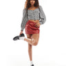 Monki long sleeve seersucker button front blouse in black and white check gingham