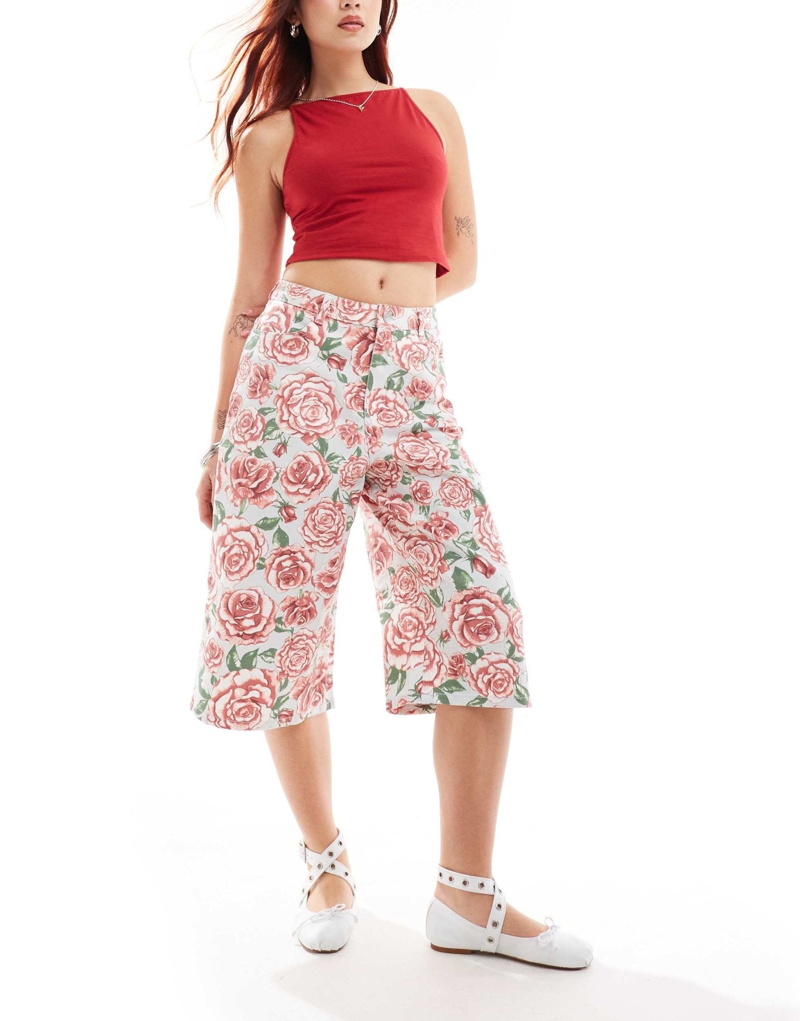 Monki longline culottes shorts in rose print - ASOS Sample Sale EU Store