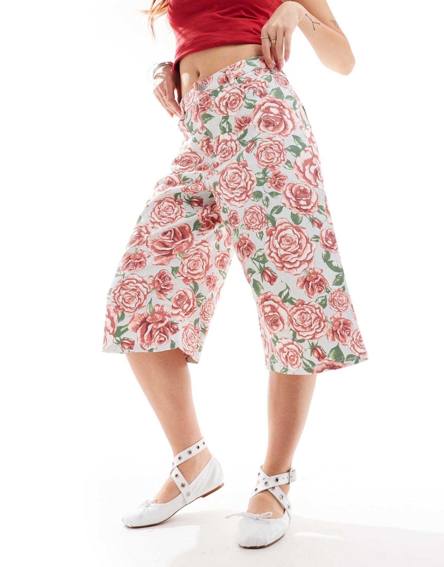 Monki longline culottes shorts in rose print - ASOS Sample Sale EU Store