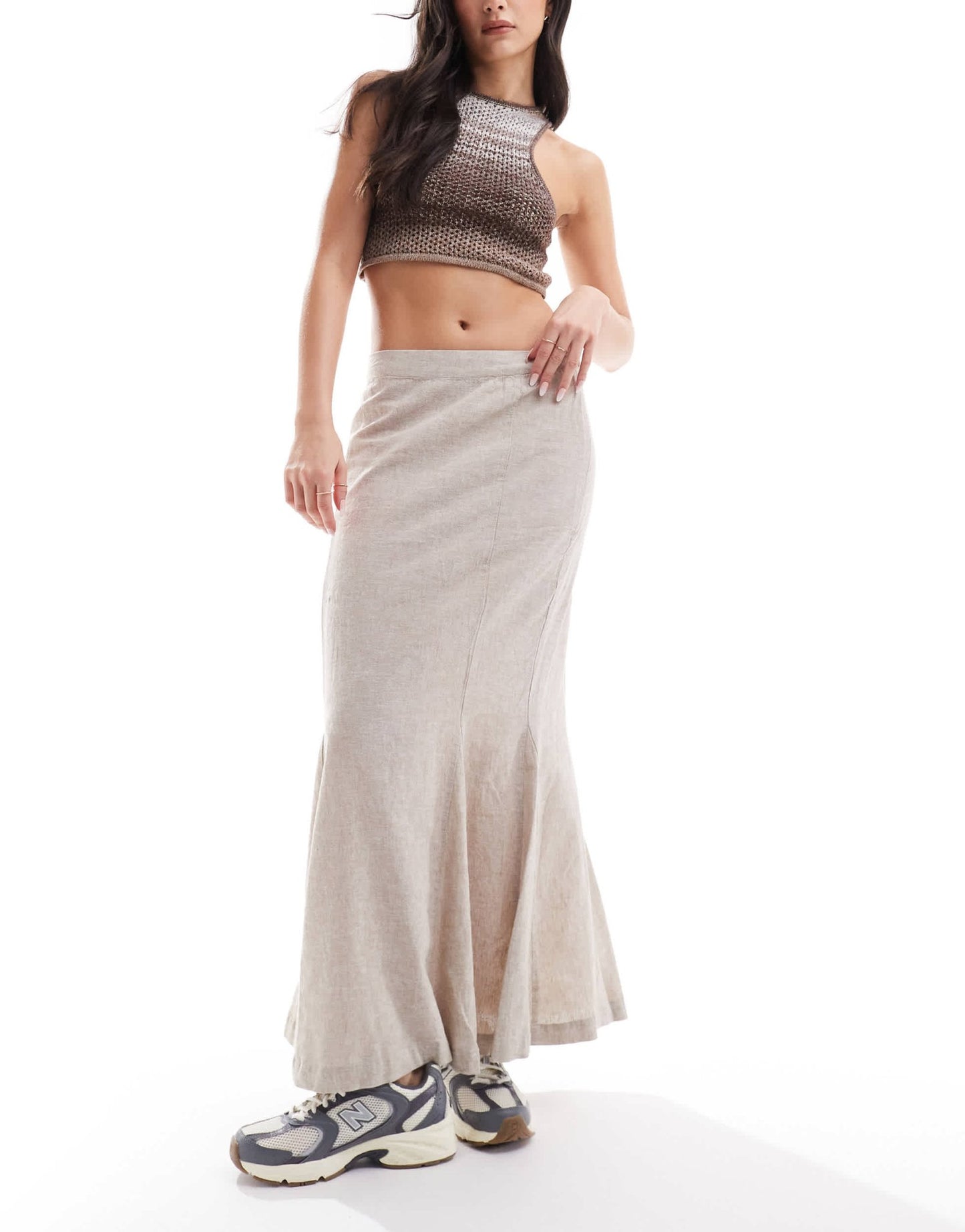 Monki longline linen maxi tube mermaid skirt in beige - ASOS Sample Sale EU Store
