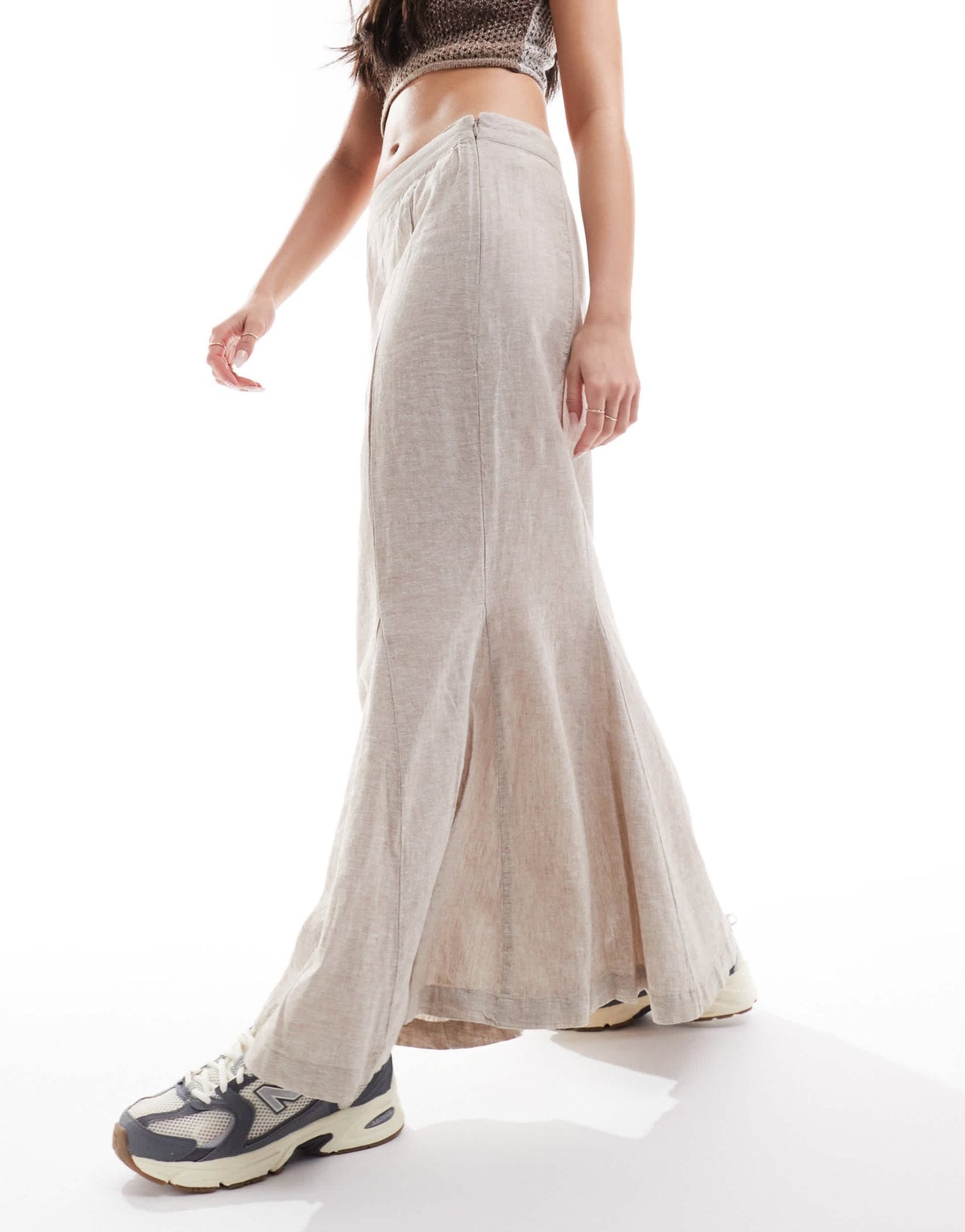 Monki longline linen maxi tube mermaid skirt in beige - ASOS Sample Sale EU Store