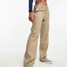 Monki low rise straight leg trousers in taupe melange