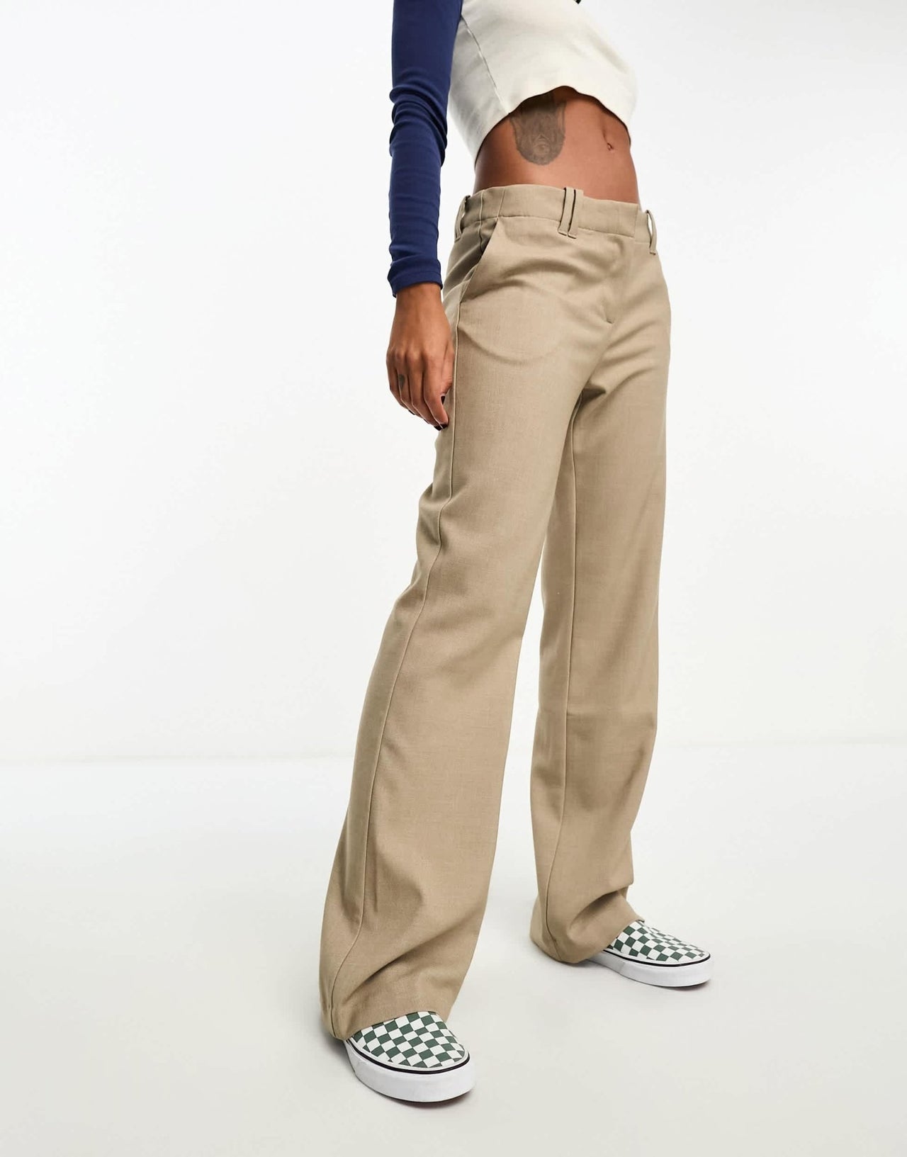 Monki low rise straight leg trousers in taupe melange - ASOS Sample Sale EU Store