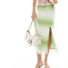 Monki mesh midi skirt with side split in green ombre stripe