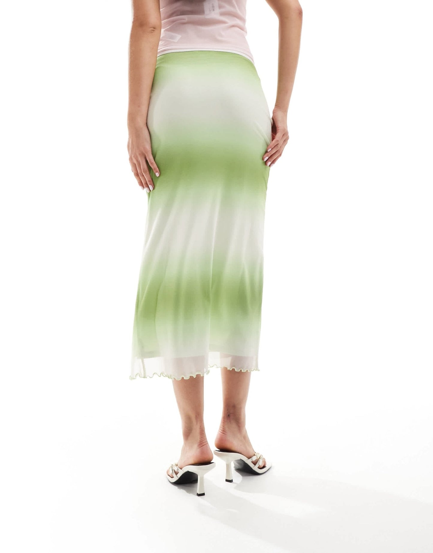 Monki mesh midi skirt with side split in green ombre stripe - ASOS Sample Sale EU Store