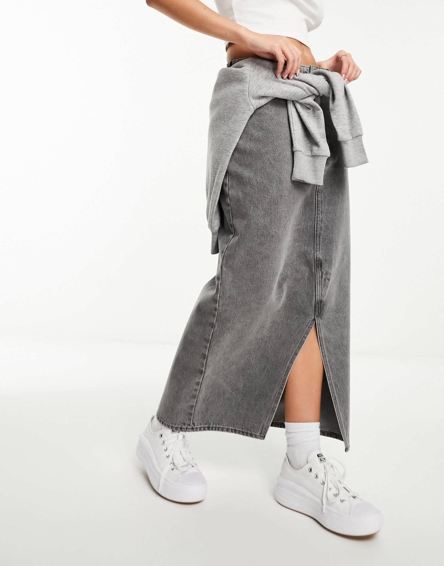Monki midi denim skirt in grey - ASOS Sample Sale EU Store