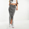 Monki midi denim skirt in grey