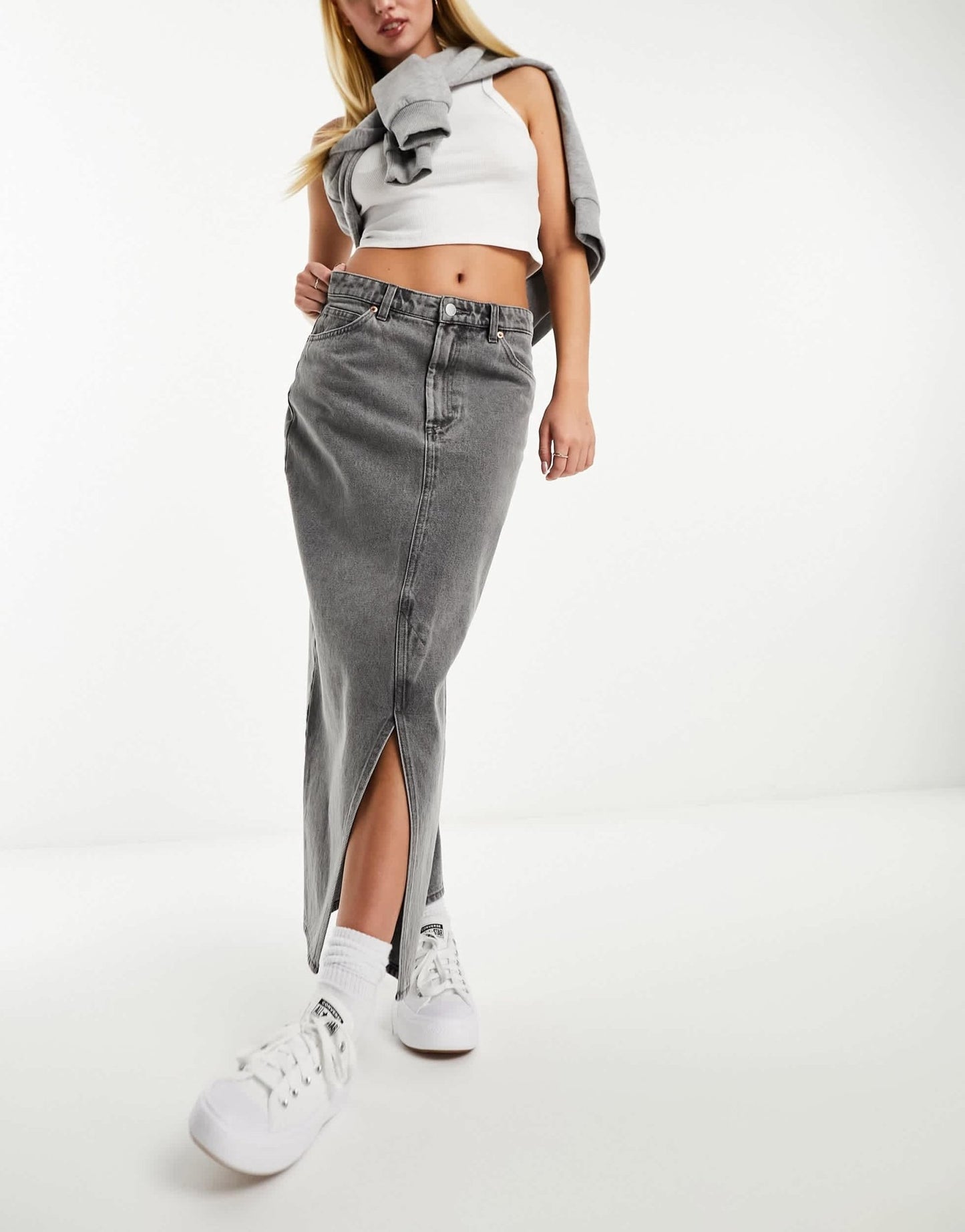 Monki midi denim skirt in grey - ASOS Sample Sale EU Store