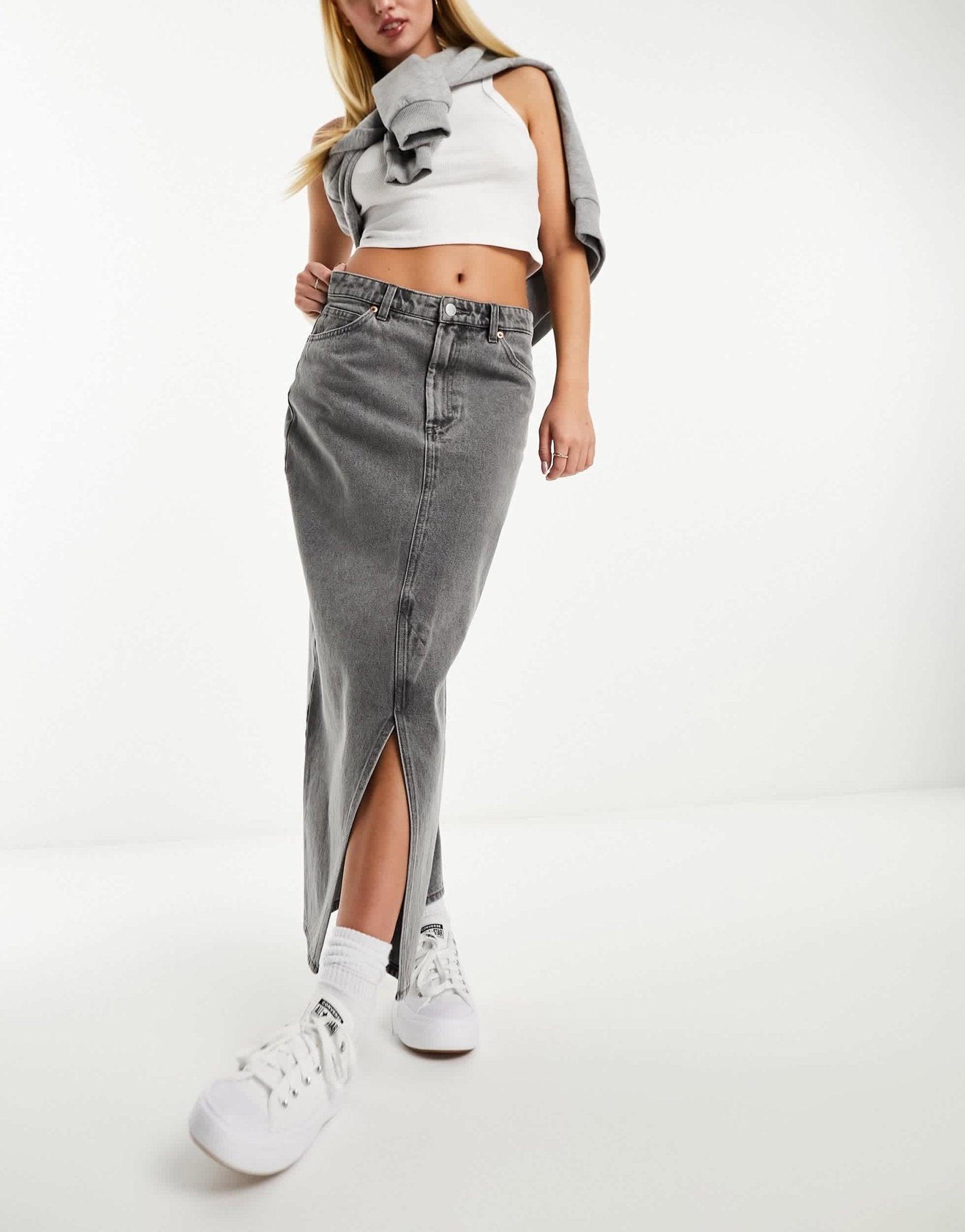 Monki midi denim skirt in grey - ASOS Sample Sale EU Store
