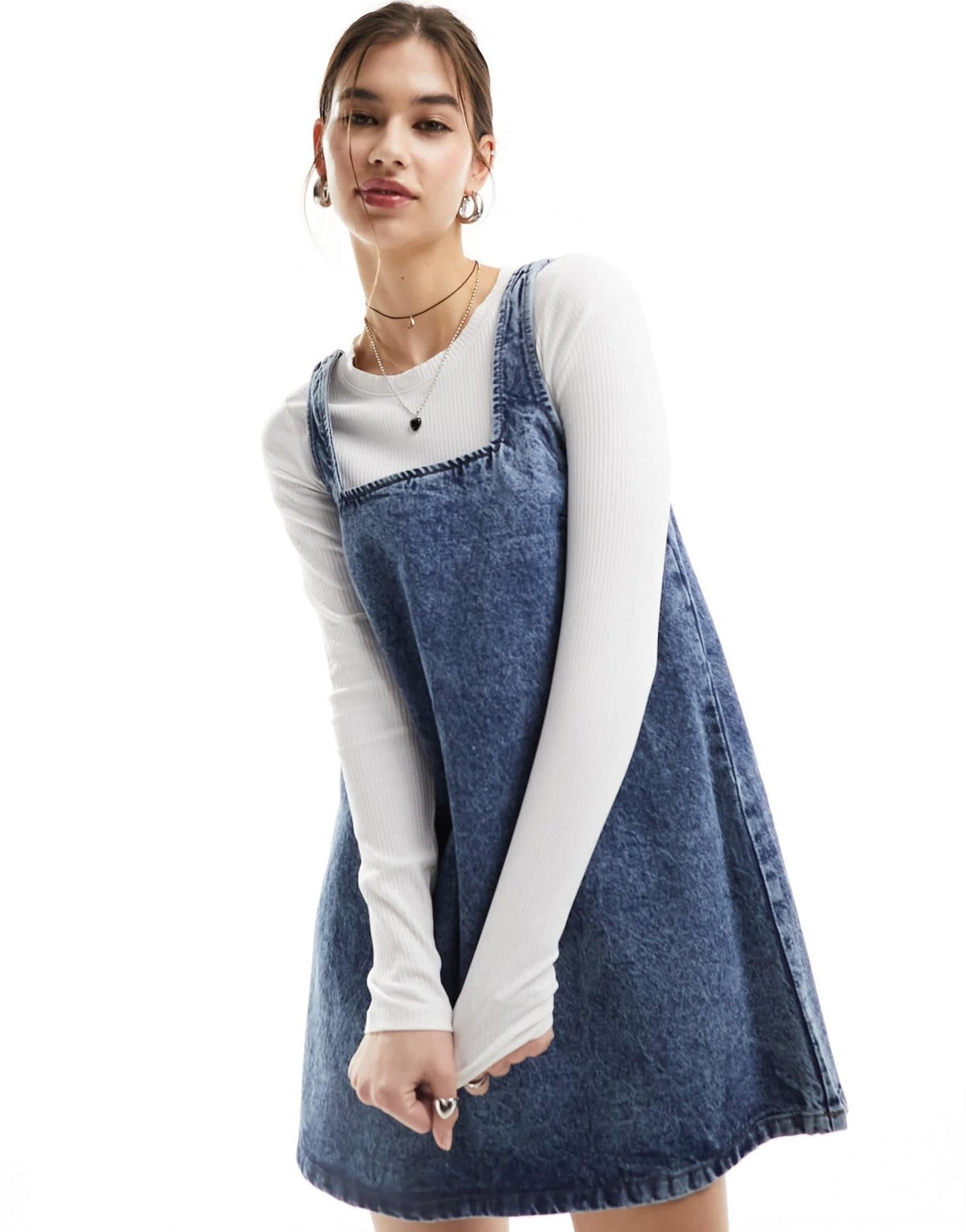 Monki mini denim dungaree dress in soft acid blue wash - ASOS Sample Sale EU Store
