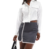 Monki mini satin lace skirt in grey