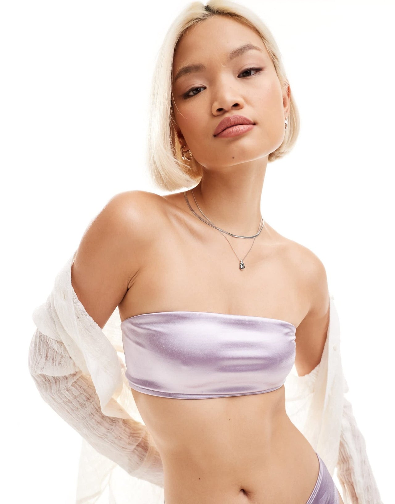 Monki mix and match bandeau bikini top in metallic lilac - ASOS Sample Sale EU Store