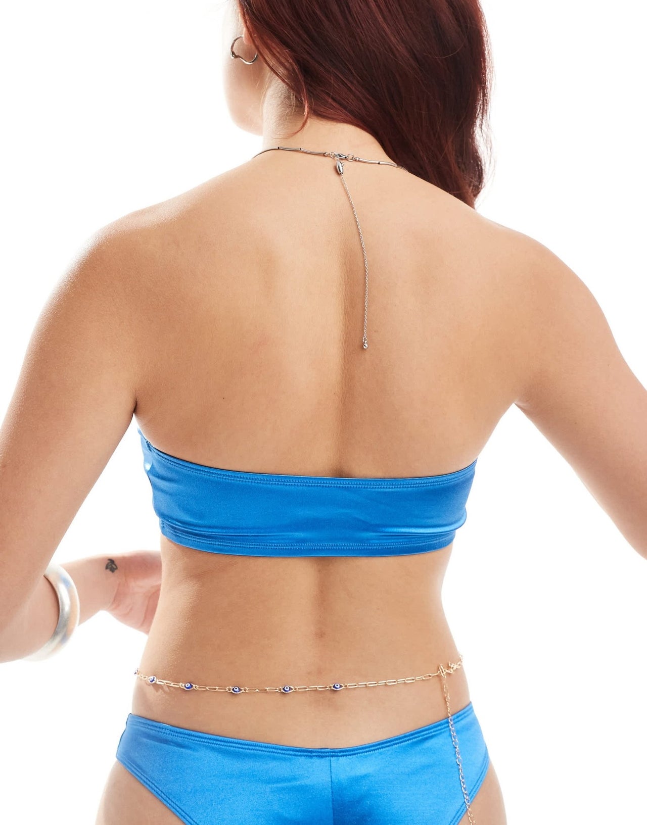 Monki mix and match co - ord bandeau bikini top in metallic blue - ASOS Sample Sale EU Store