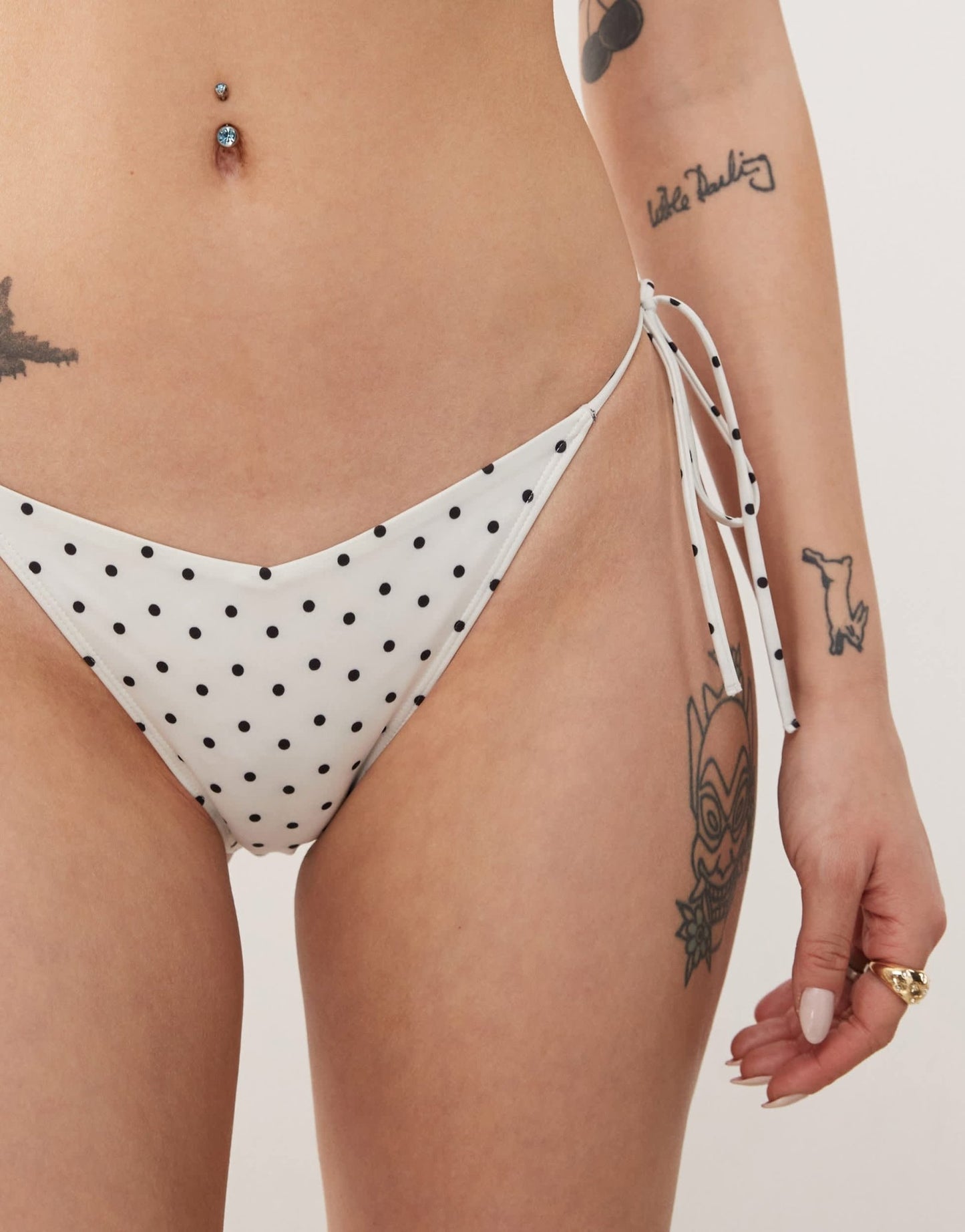 Monki mix and match tie side bikini bottom in white and black polka dot - ASOS Sample Sale EU Store