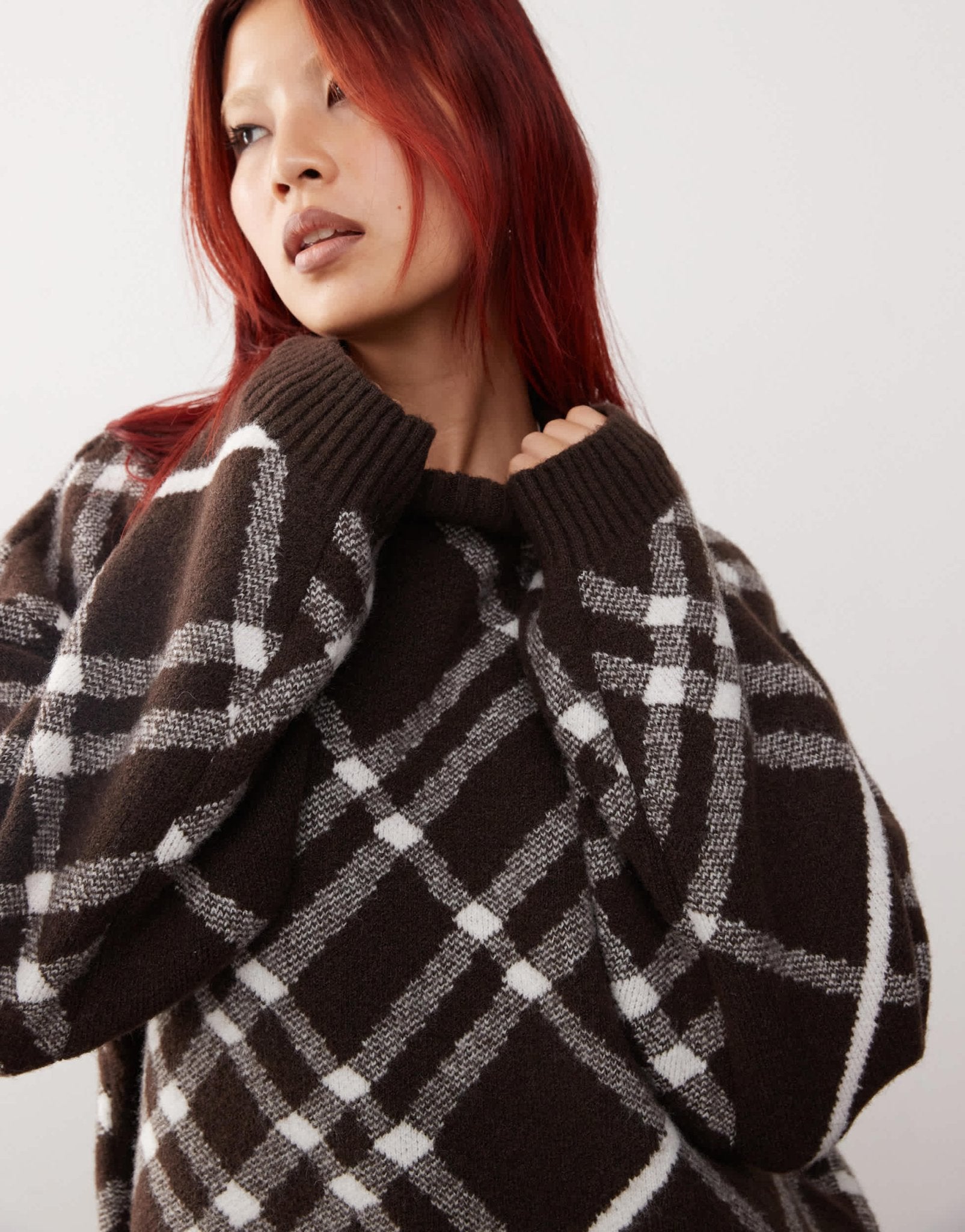 Monki oversized knit sweater in black and brown check - ASOS Sample Sale EU Store