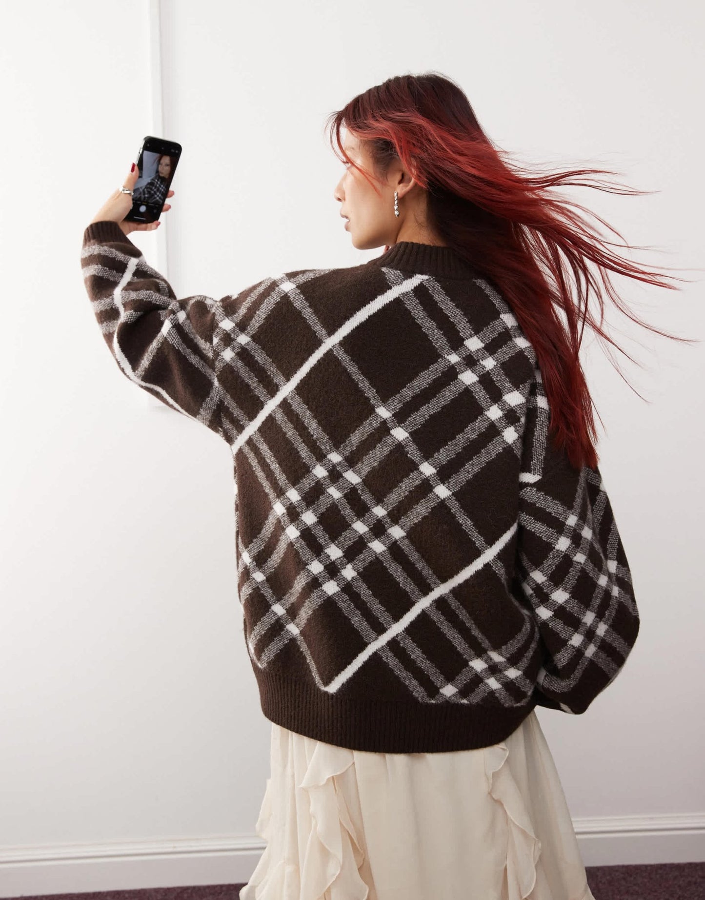 Monki oversized knit sweater in black and brown check - ASOS Sample Sale EU Store