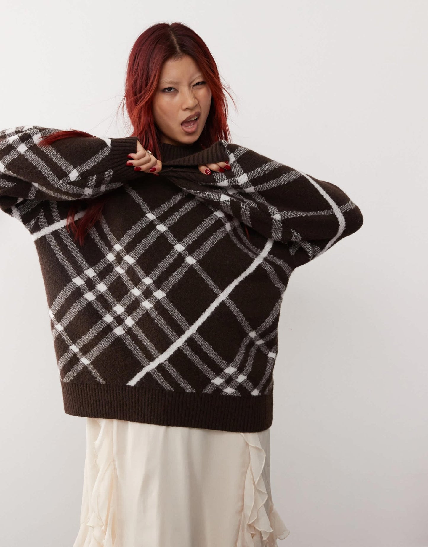 Monki oversized knit sweater in black and brown check - ASOS Sample Sale EU Store