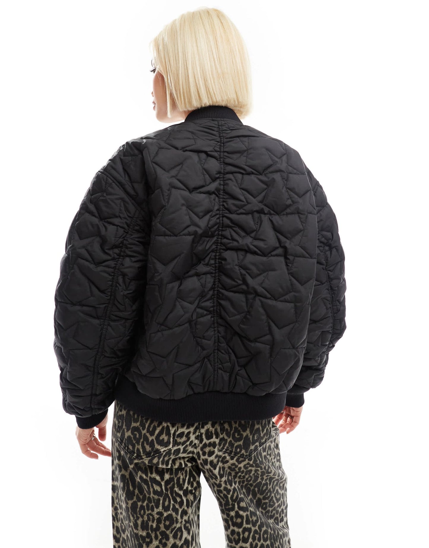 Monki reversible oversized bomber jacket in black quilted star and leopard print - ASOS Sample Sale EU Store