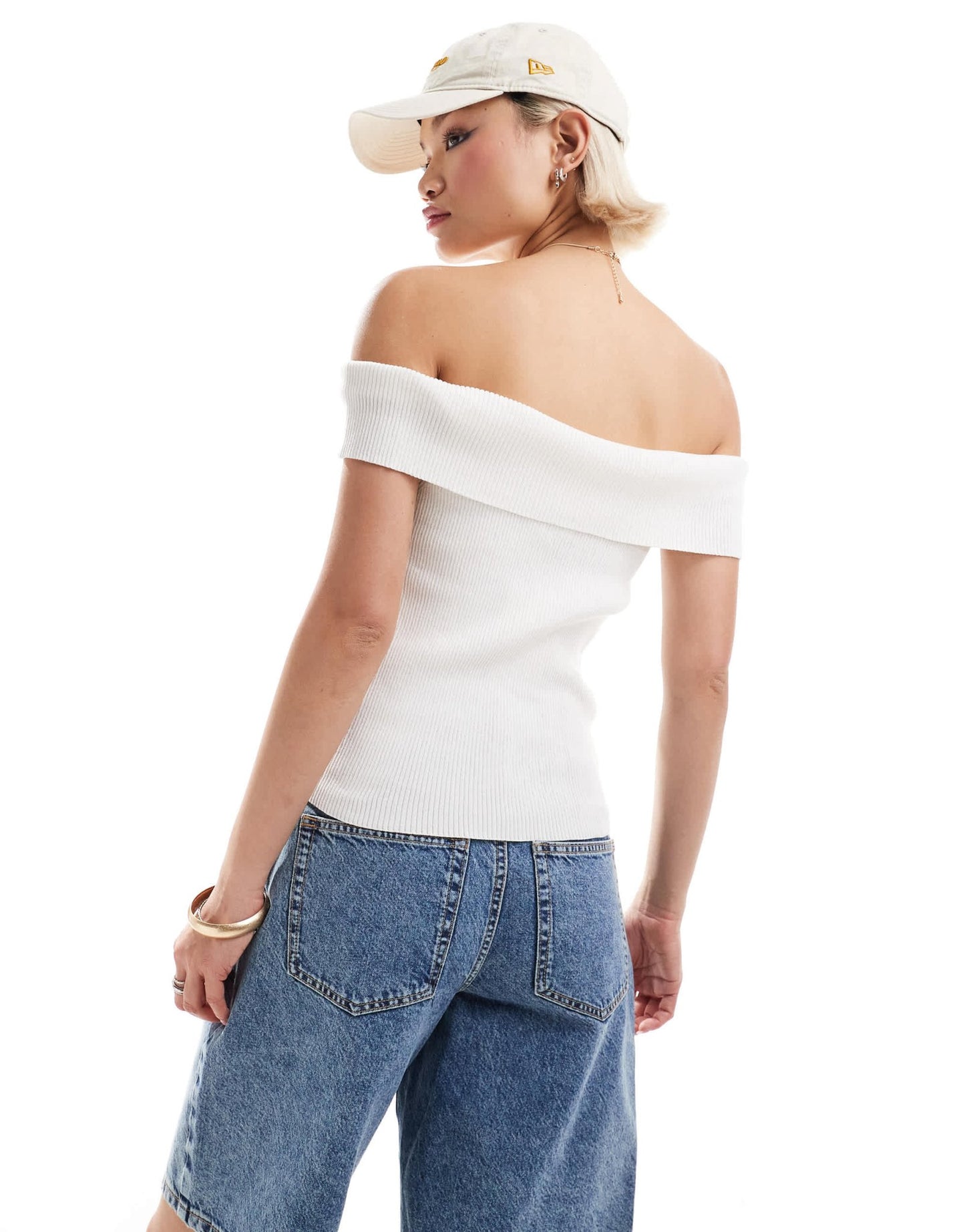 Monki rib knit off shoulder foldover in white - ASOS Sample Sale EU Store