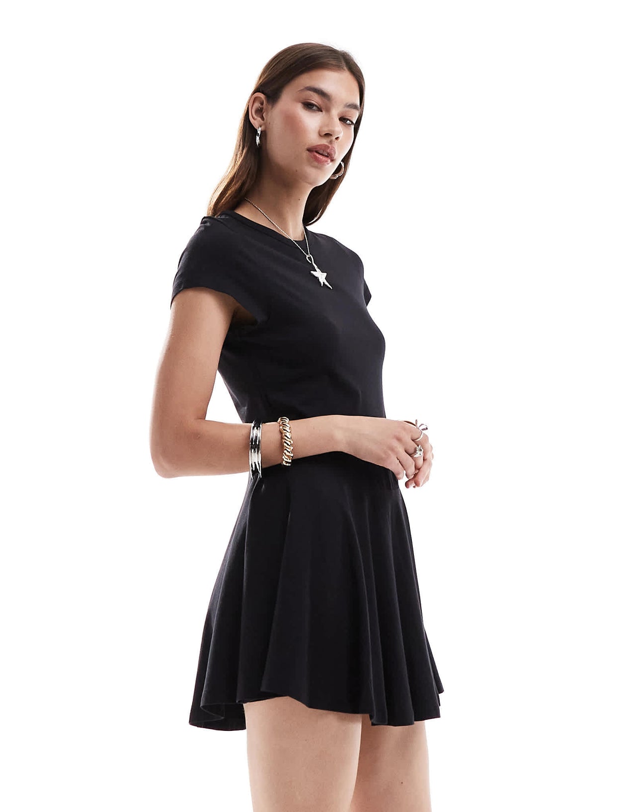Monki short sleeve mini jersey dress with an a - line skirt in black - ASOS Sample Sale EU Store