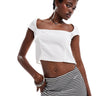 Monki short sleeve square neck with open back top in off white