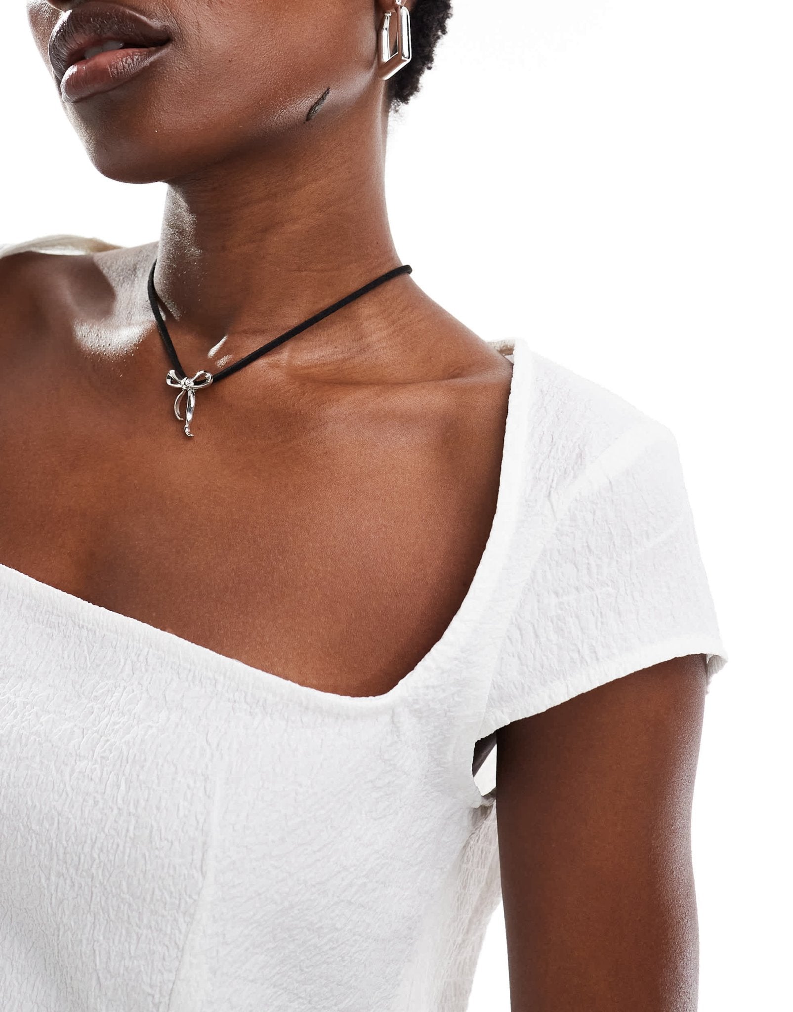 Monki short sleeve square neck with open back top in off white - ASOS Sample Sale EU Store