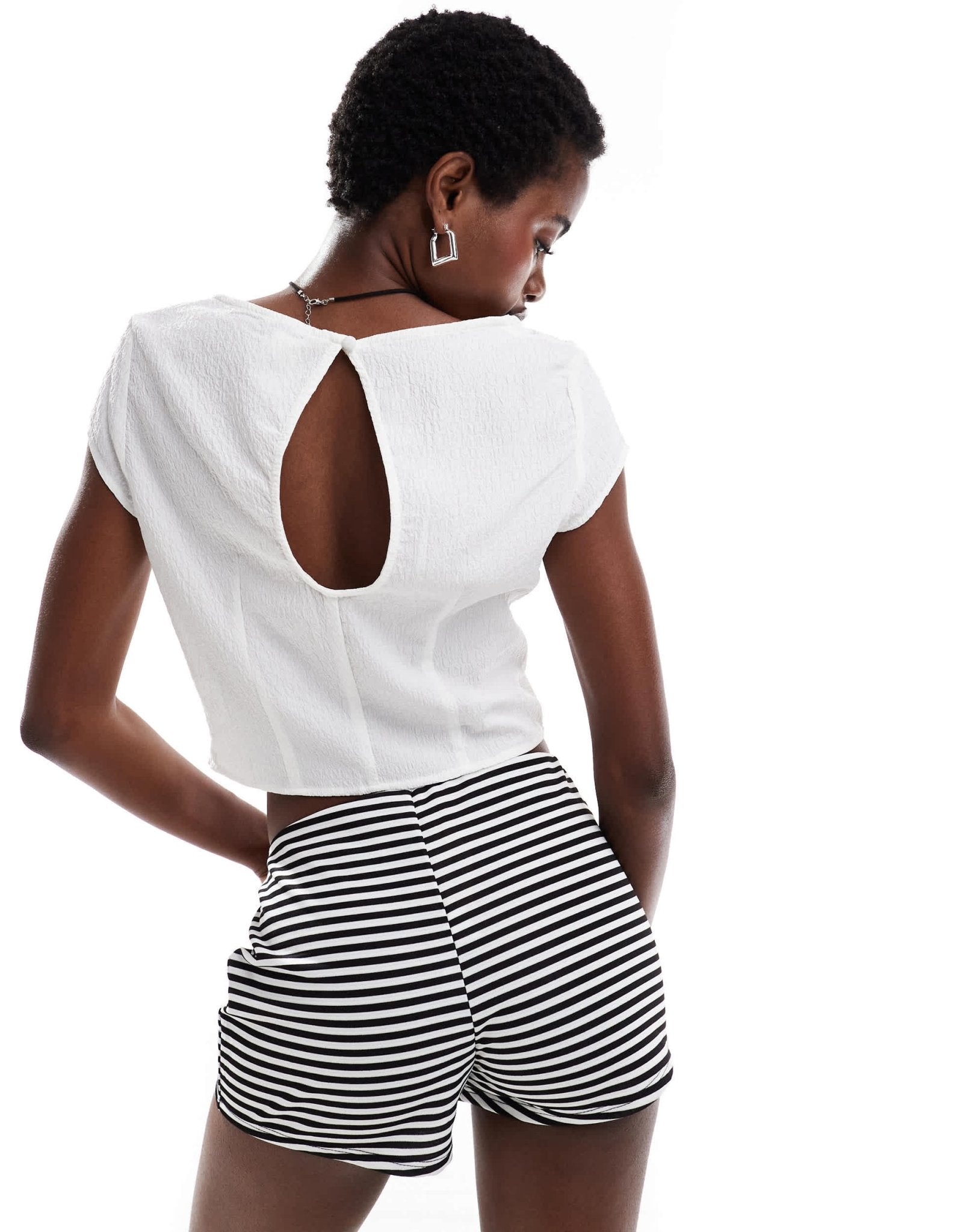Monki short sleeve square neck with open back top in off white - ASOS Sample Sale EU Store