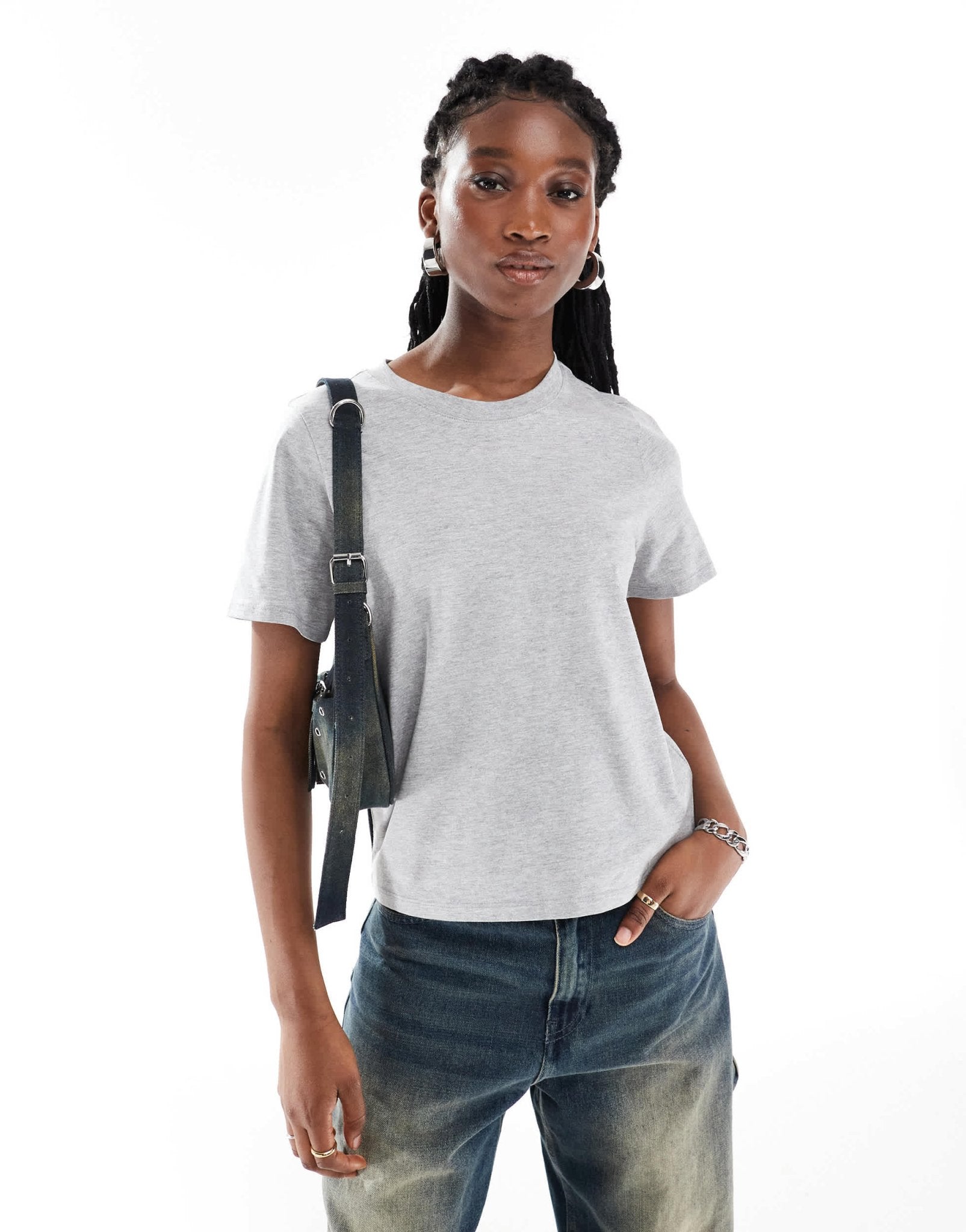 Monki short sleeve t-shirt in grey melange - ASOS Sample Sale EU Store