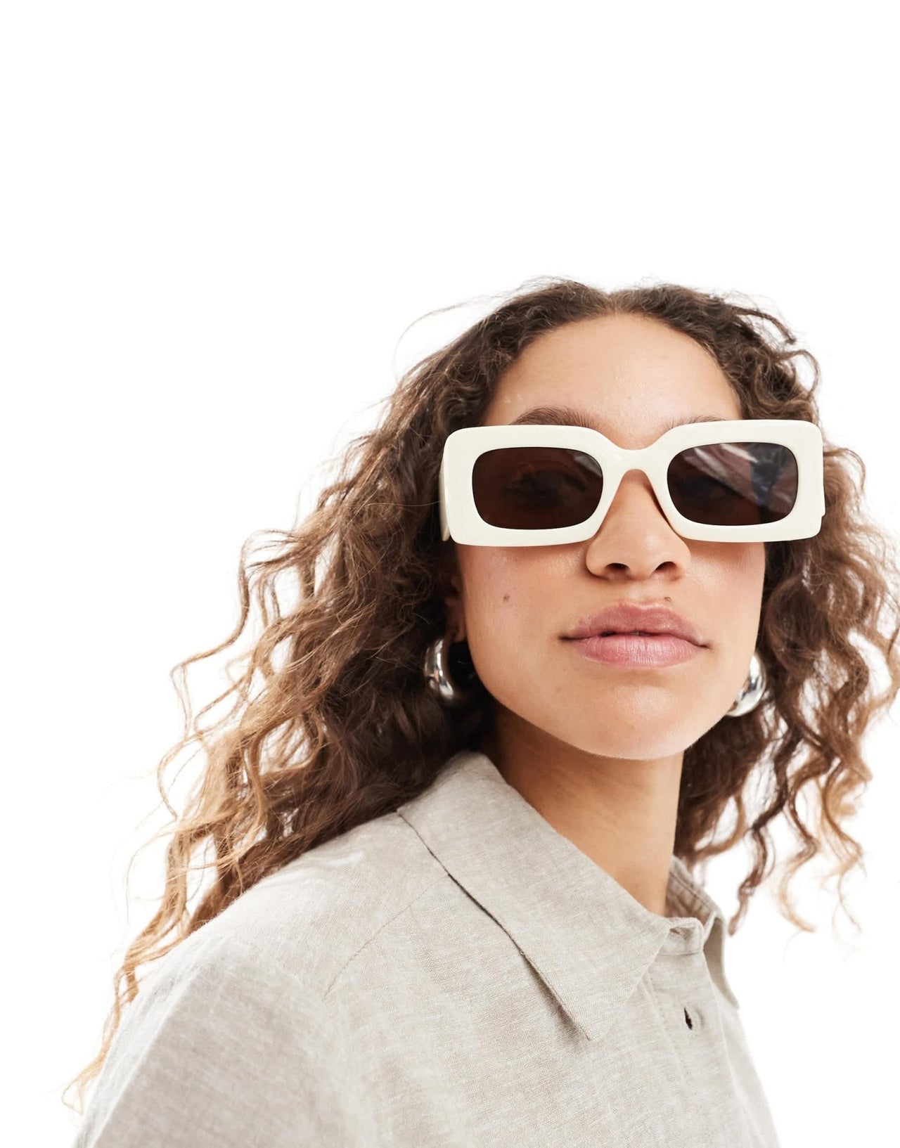 Monki small rectangle chunky frame sunglasses in beige ombre - ASOS Sample Sale EU Store