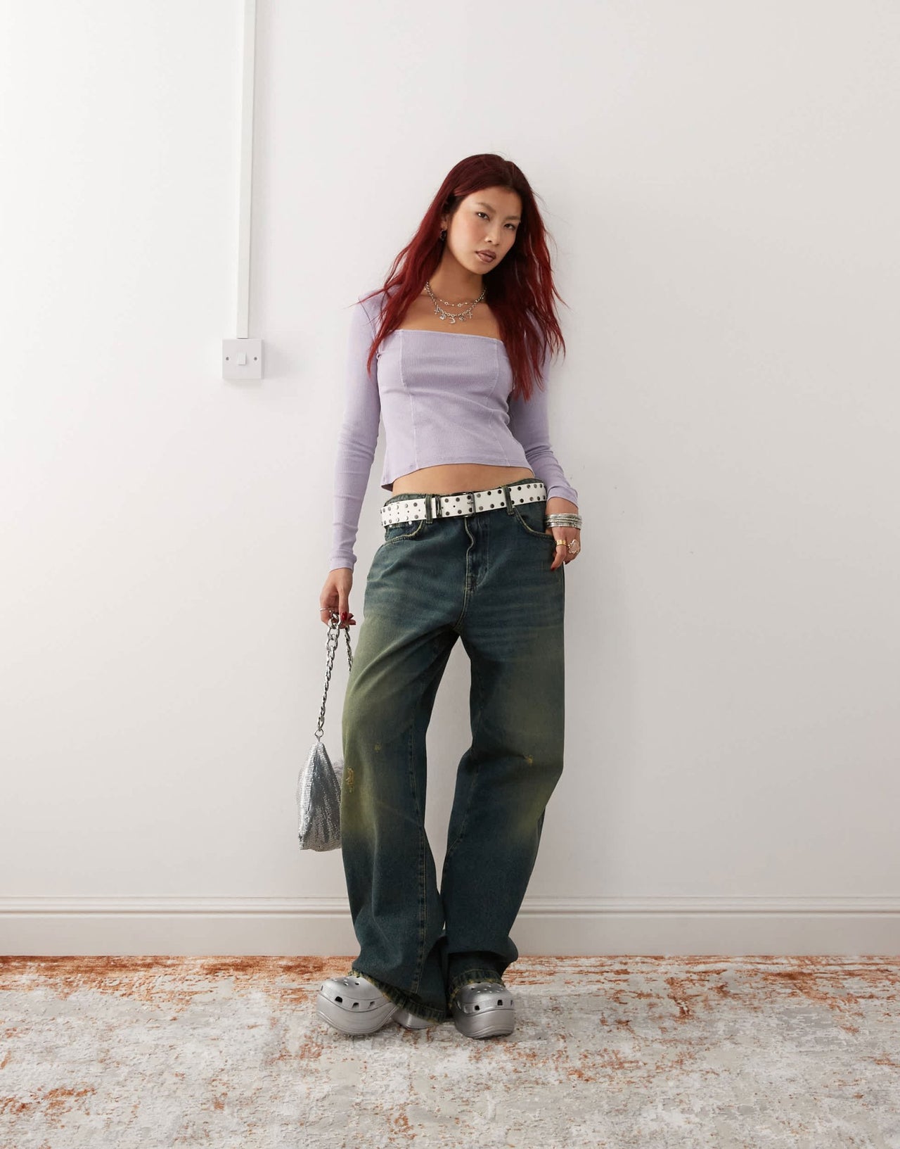 Monki square neck panelled top with long sleeves in washed lilac - ASOS Sample Sale EU Store
