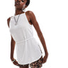 Monki strappy sheer top with high split on slide and tie back in off white