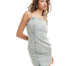 Monki strappy tie up mini denim dress in beige tint