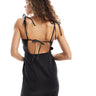 Monki strappy tie up mini denim dress in washed black