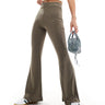 Monki super soft low waist flare jersey trousers in khaki brown