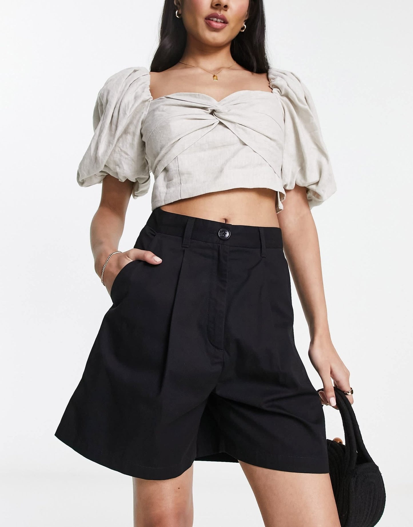 Monki tailored turn - up shorts in black - ASOS Sample Sale EU Store
