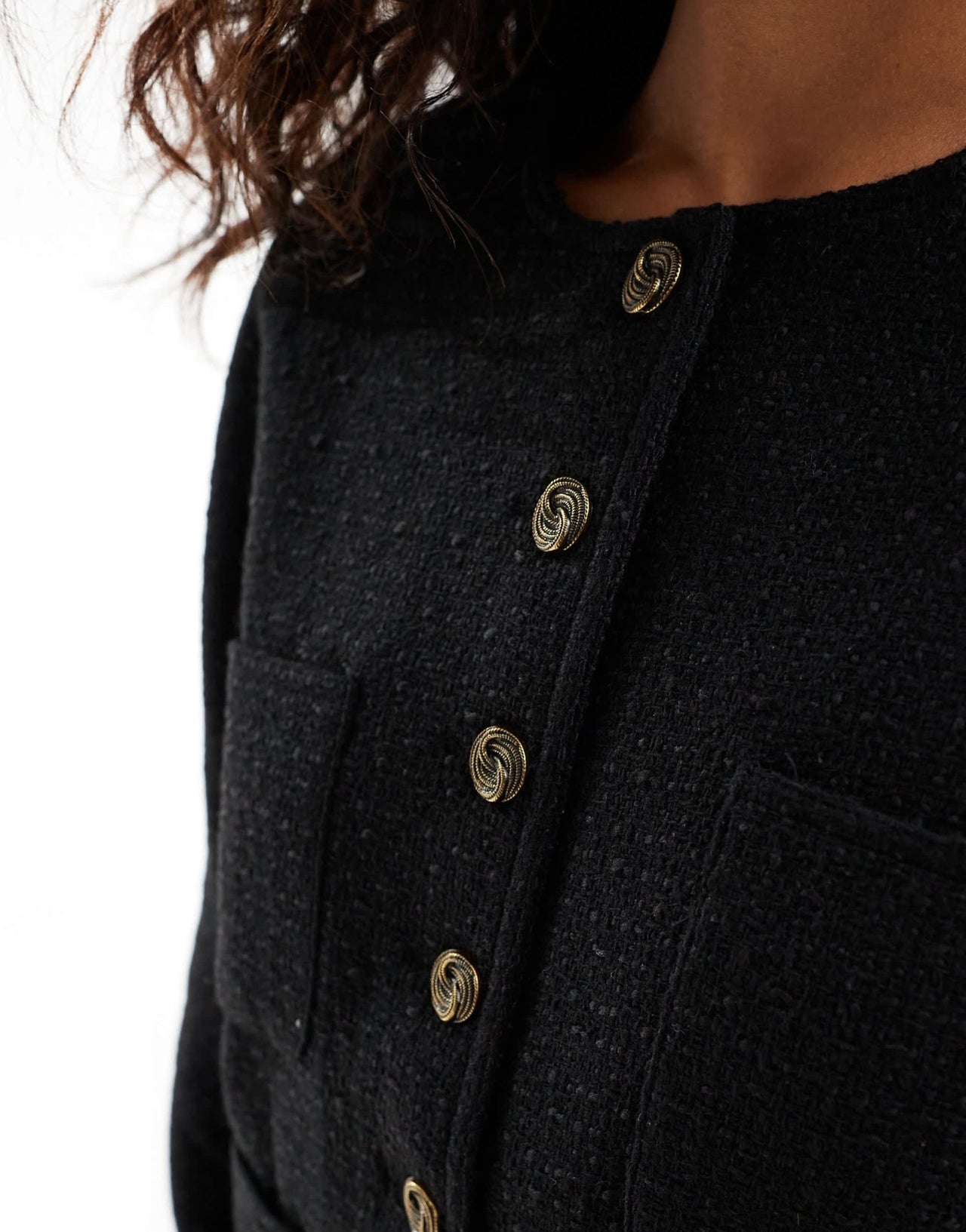 Moon River button front pocket detail textured cropped jacket in black - ASOS Sample Sale EU Store