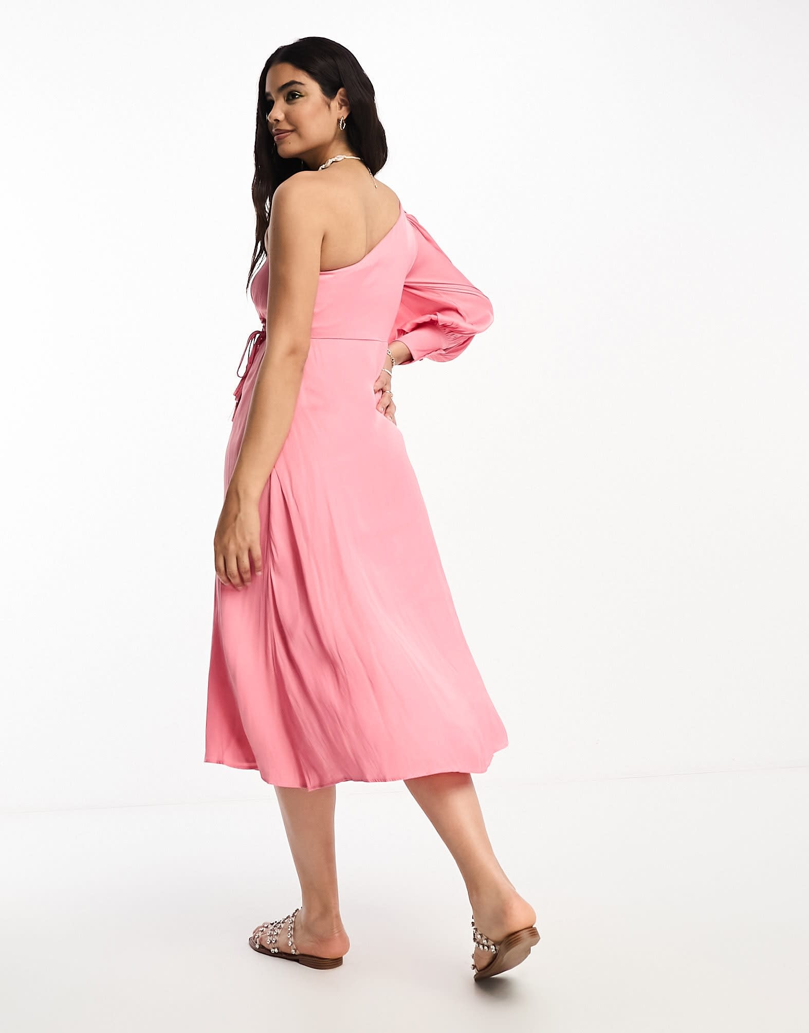 Moon River one shoulder tassle tie midi dress in pink - ASOS Sample Sale EU Store