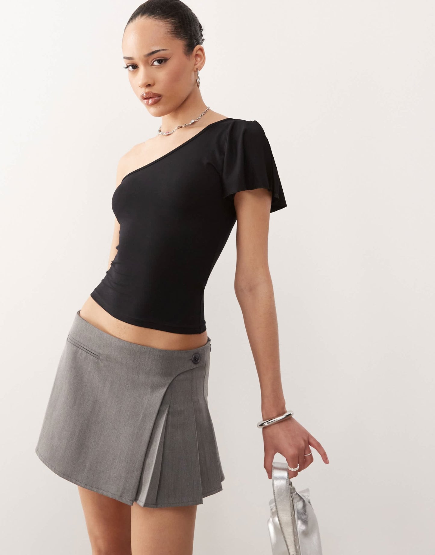 Motel kaffa one shoulder slinky top in black - ASOS Sample Sale EU Store