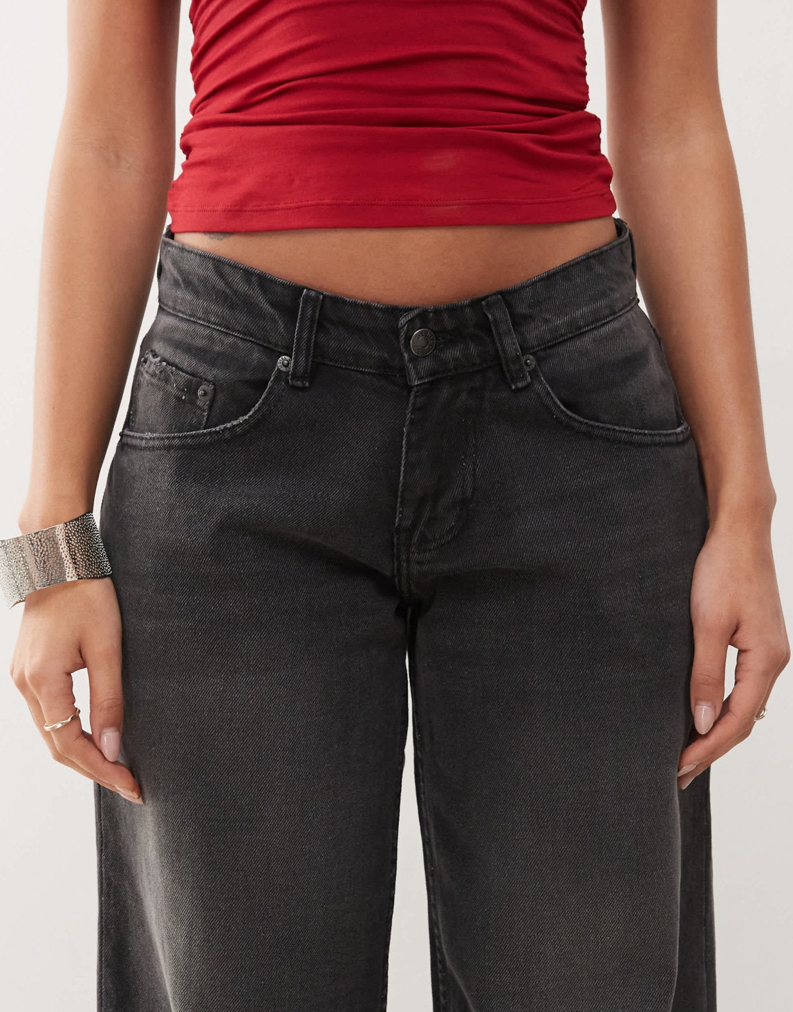 Motel roomy extra wide low rise jeans in washed black grey - ASOS Sample Sale EU Store