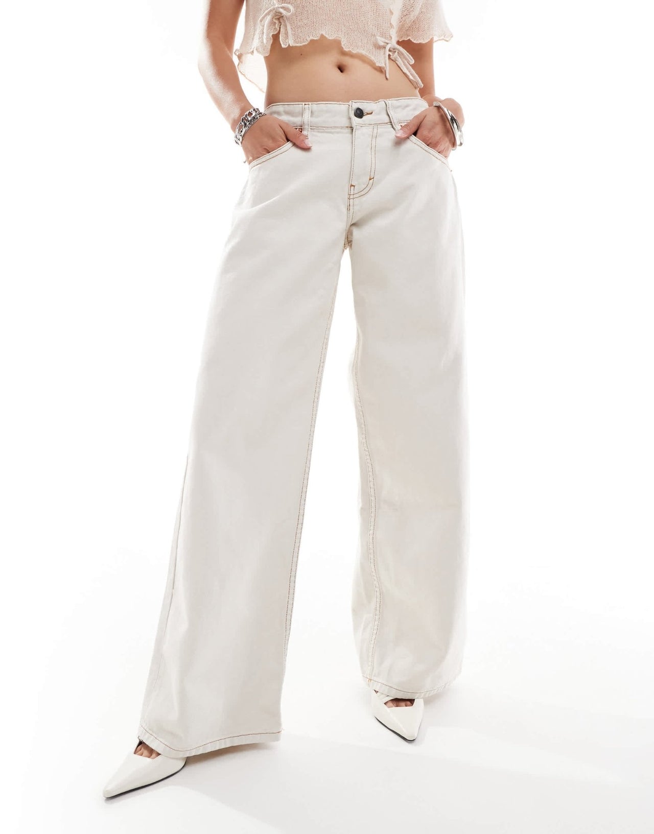 Motel roomy wide leg low rise jeans in off - white - ASOS Sample Sale EU Store