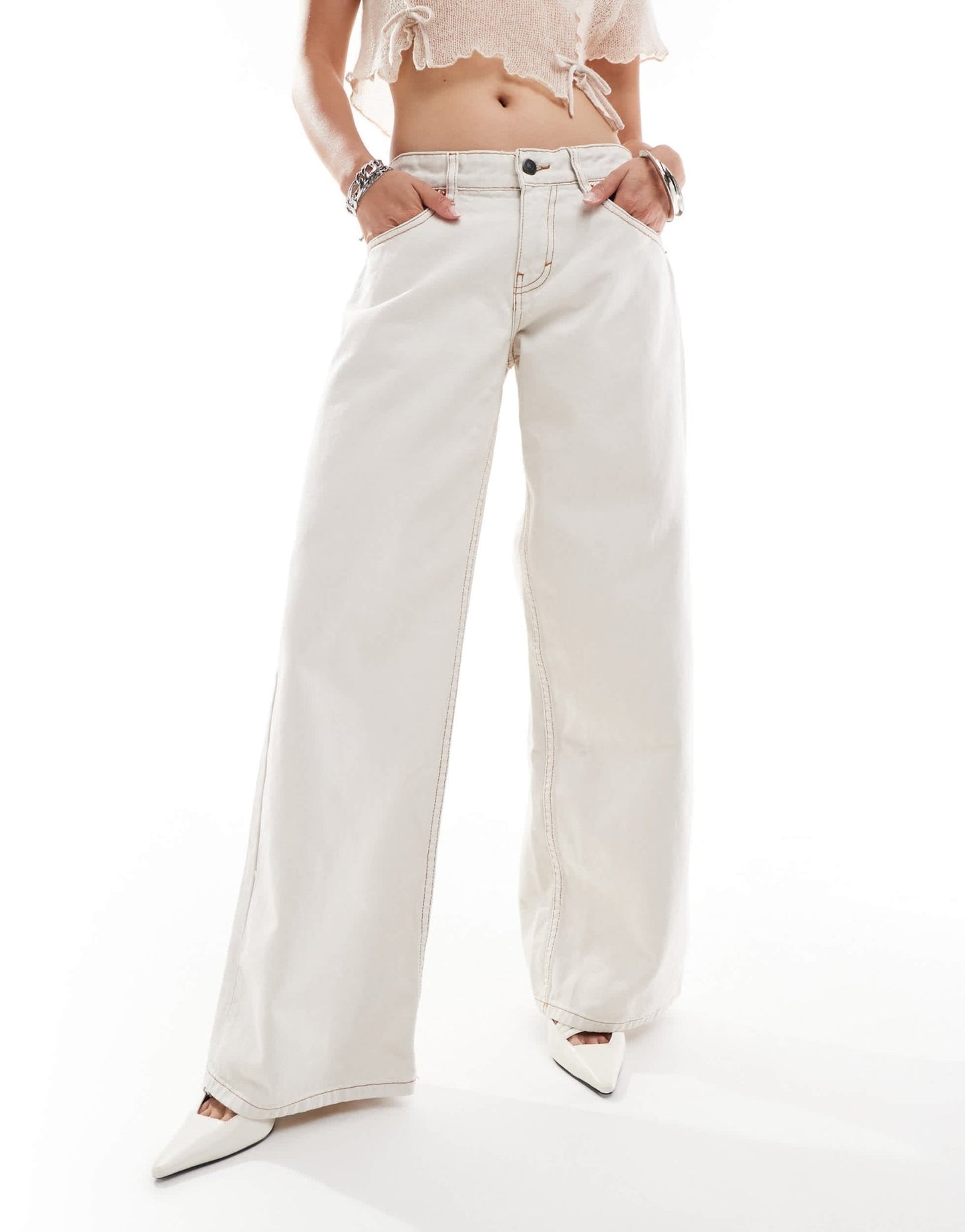 Motel roomy wide leg low rise jeans in off - white - ASOS Sample Sale EU Store