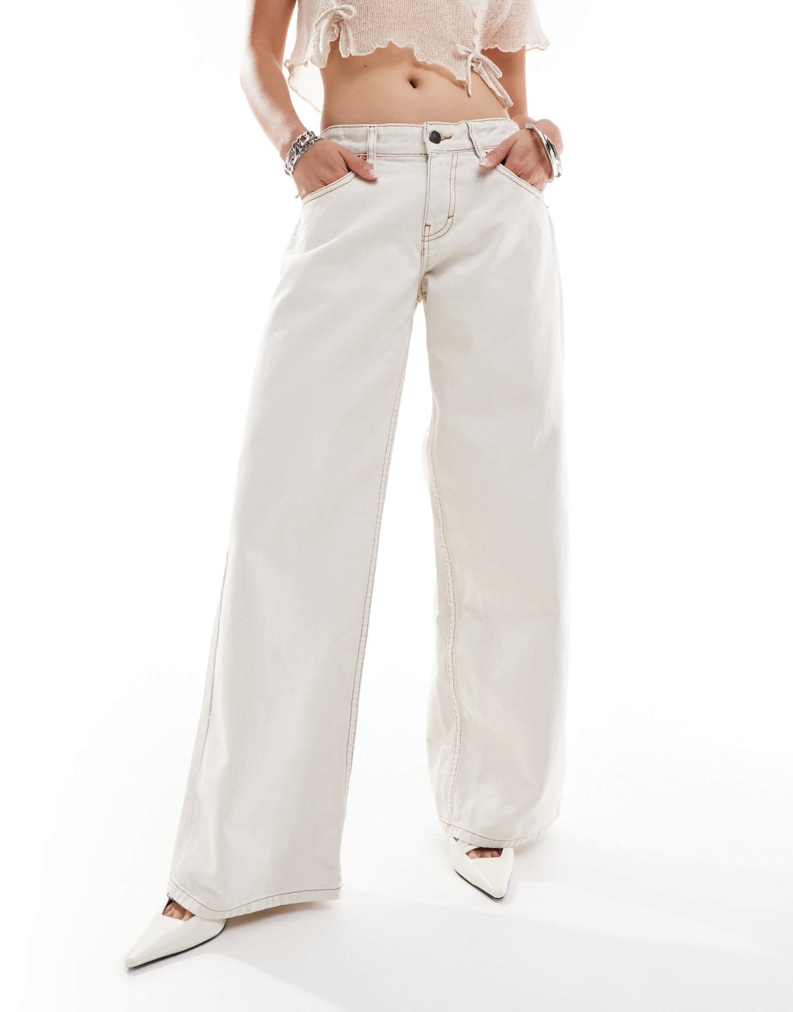 Motel roomy wide leg low rise jeans in off - white - ASOS Sample Sale EU Store