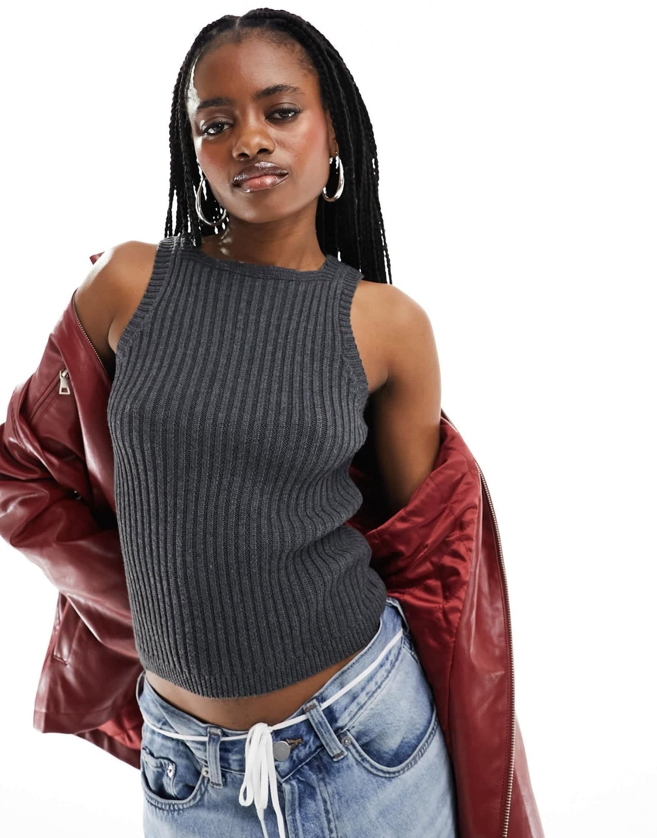Motel textured ribbed racer vest in charcoal grey - ASOS Sample Sale EU Store