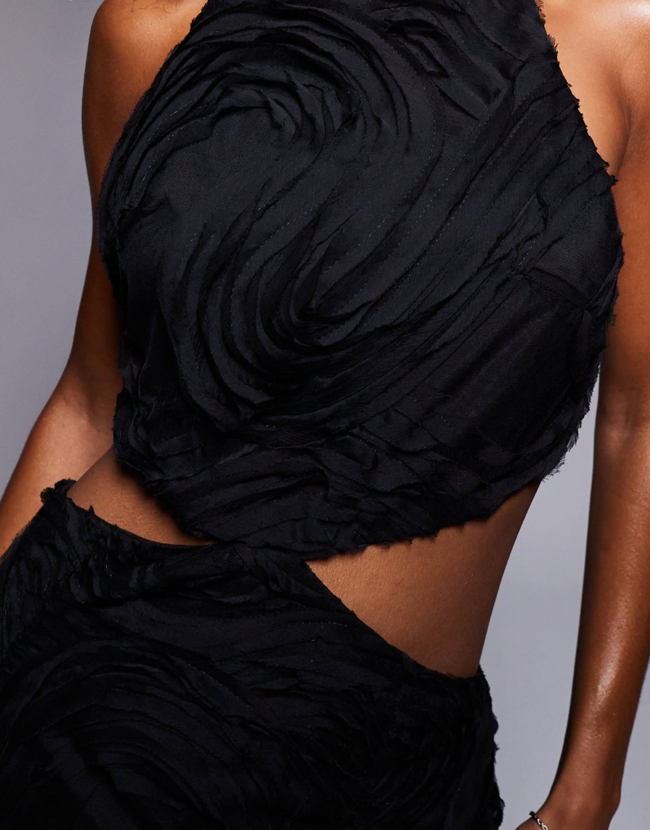 Murci exclusive textured halterneck back cut out maxi dress in black - ASOS Sample Sale EU Store