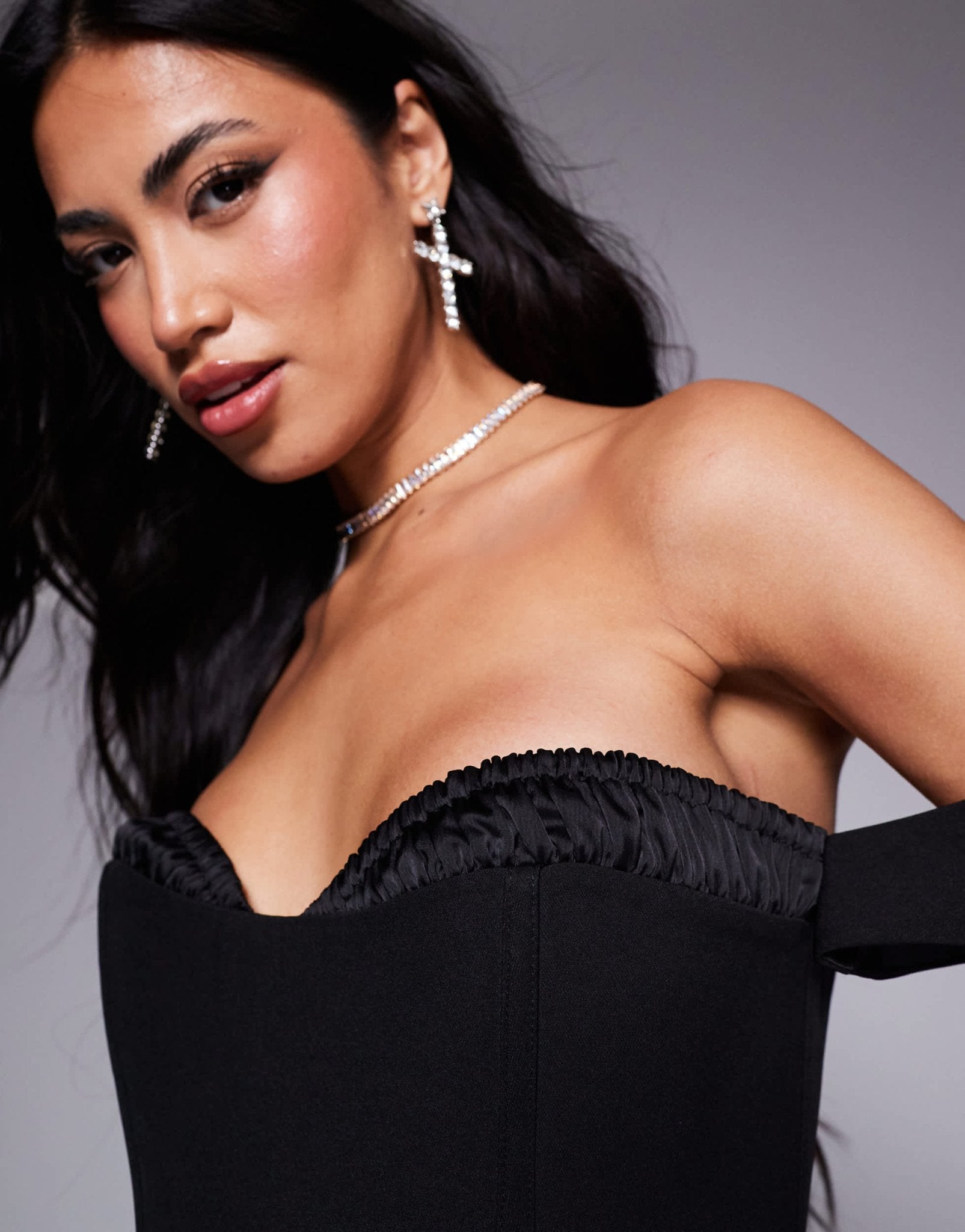 Murci shirred bust detail corset bardot lace up back mini dress in black - ASOS Sample Sale EU Store